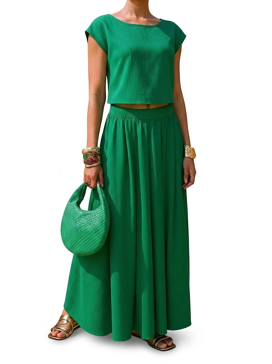 Geripptes Crop-Top und Maxirock-Set für Damen-Sets for women-Alpenkind