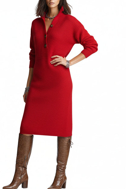 Geripptes Damen-Midikleid aus Strick mit Knopfleiste-Midi Dress-Alpenkind