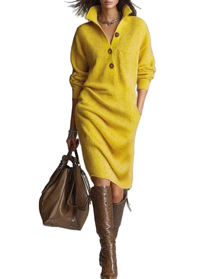 Geripptes Damen-Midikleid aus Strick mit Knopfleiste-Midi Dress-Alpenkind
