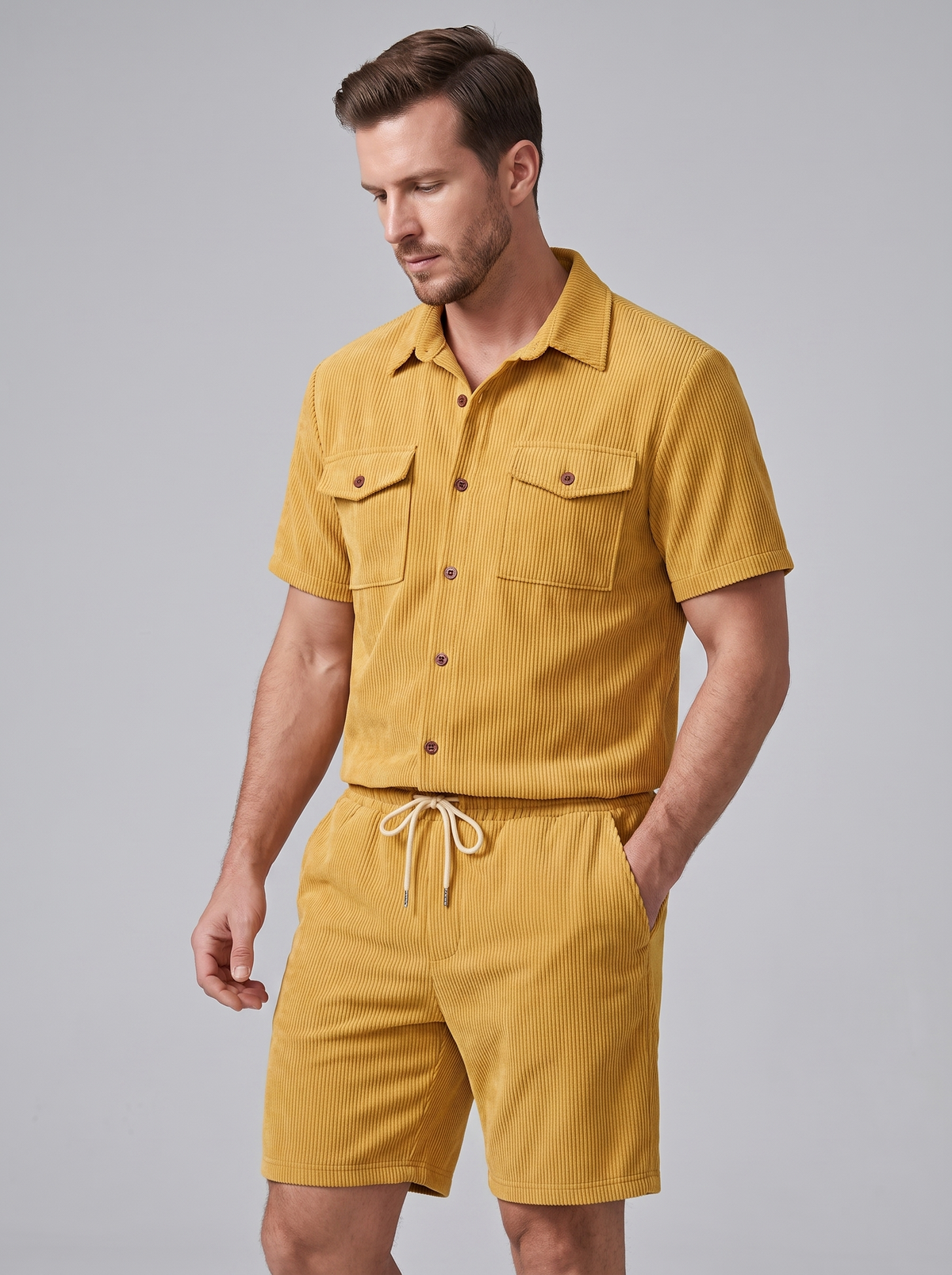 Geripptes Hemd- und Shorts-Set für Herren-Sets for Men-Alpenkind