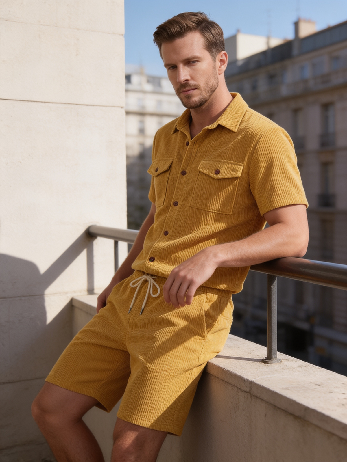 Geripptes Hemd- und Shorts-Set für Herren-Sets for Men-Alpenkind