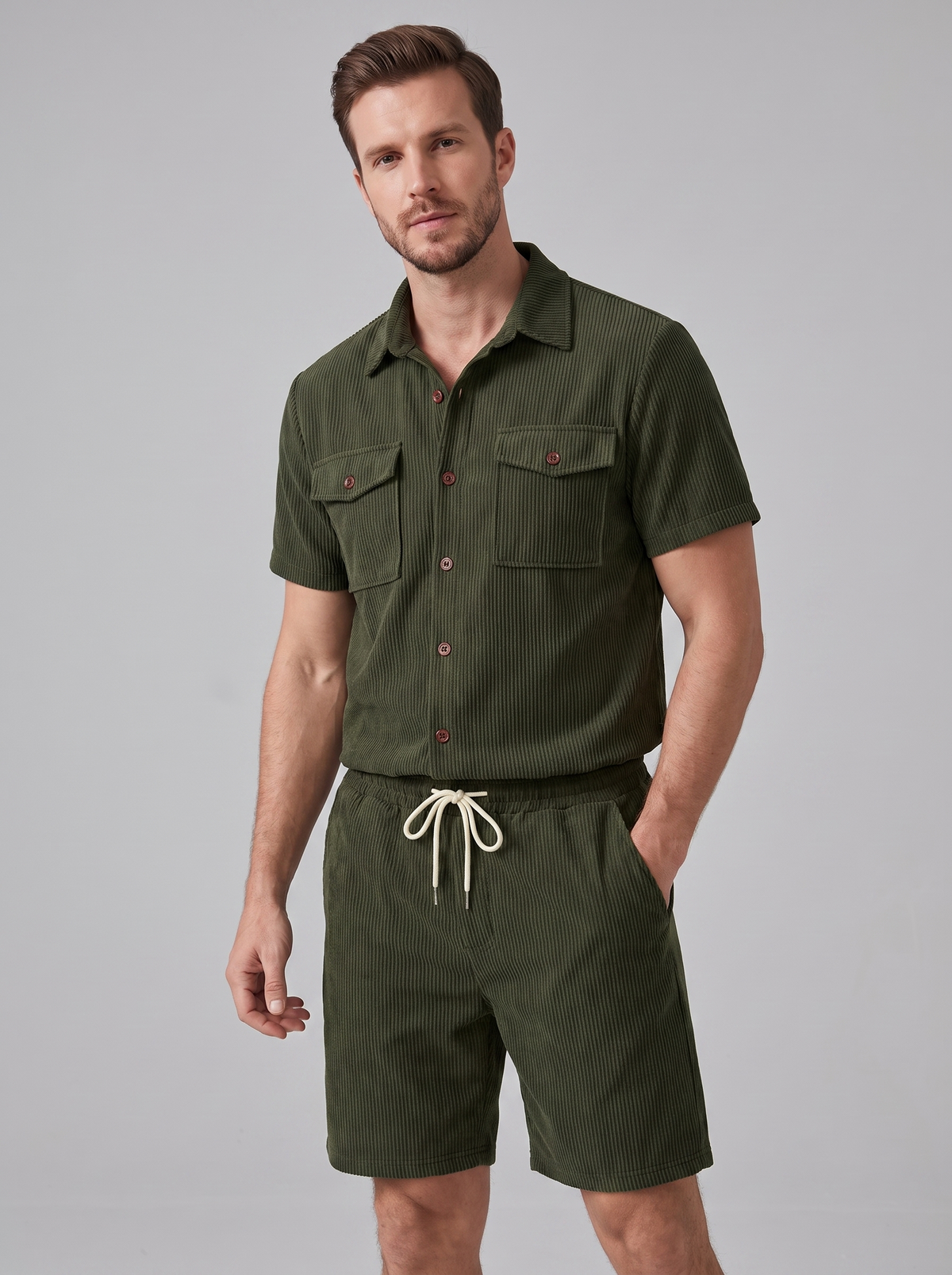 Geripptes Hemd- und Shorts-Set für Herren-Sets for Men-Alpenkind