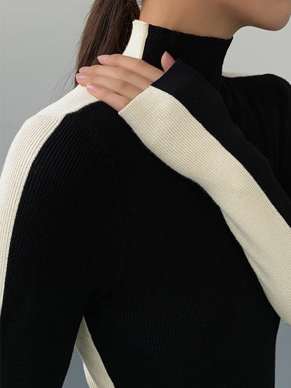 Geripptes Langarm-Strickoberteil mit Stehkragen für Damen-Blouses for women-Alpenkind