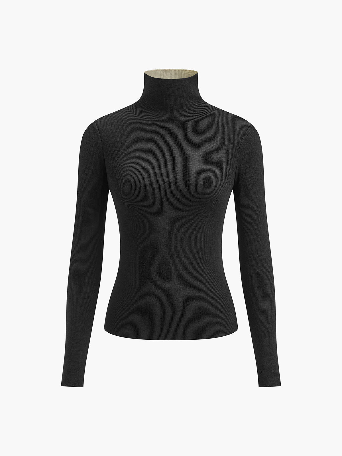 Geripptes Langarm-Strickoberteil mit Stehkragen für Damen-Blouses for women-Alpenkind
