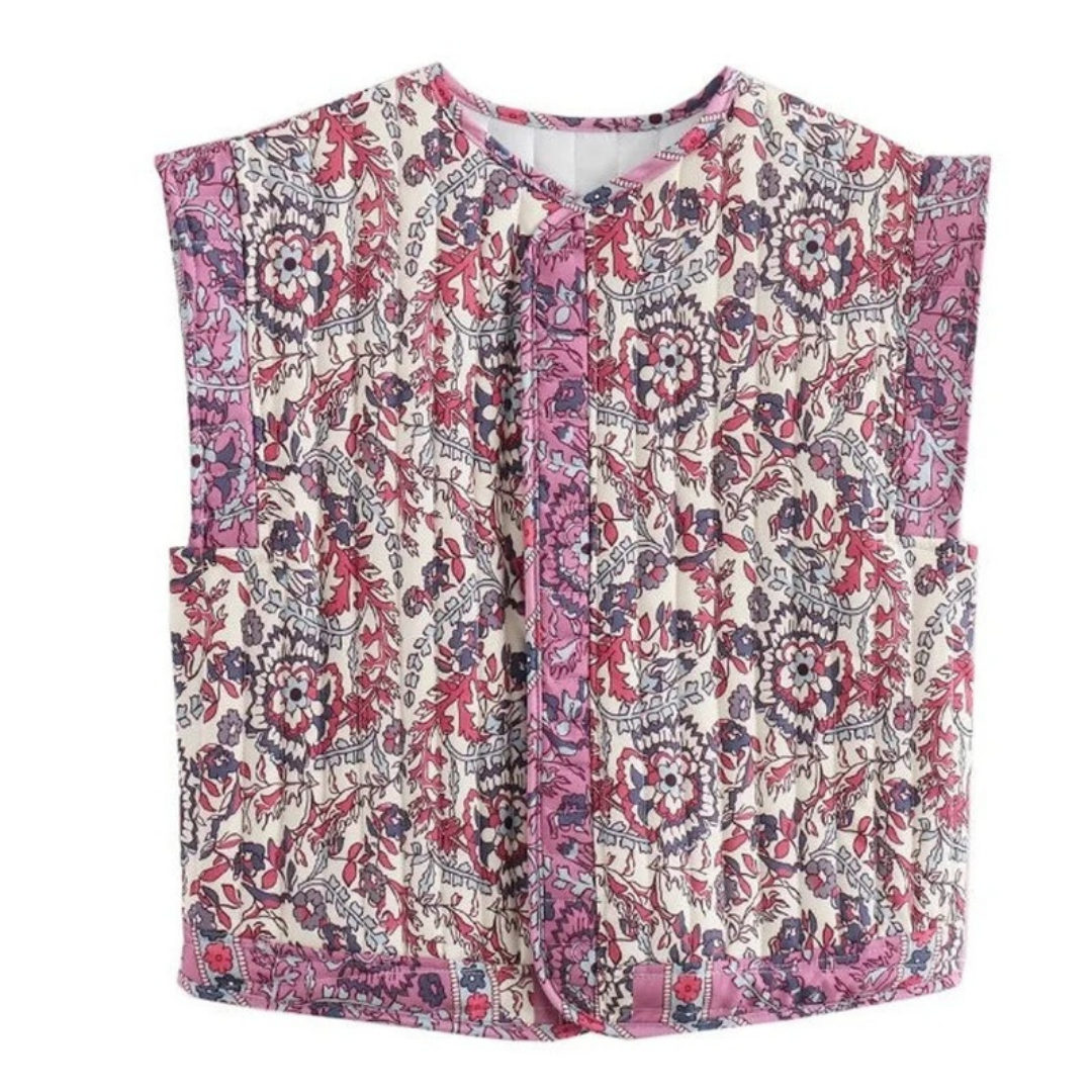 Gesteppte Weste mit Blumenmuster für Damen-Vests for women-Alpenkind
