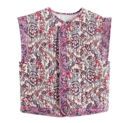 Gesteppte Weste mit Blumenmuster für Damen-Vests for women-Alpenkind