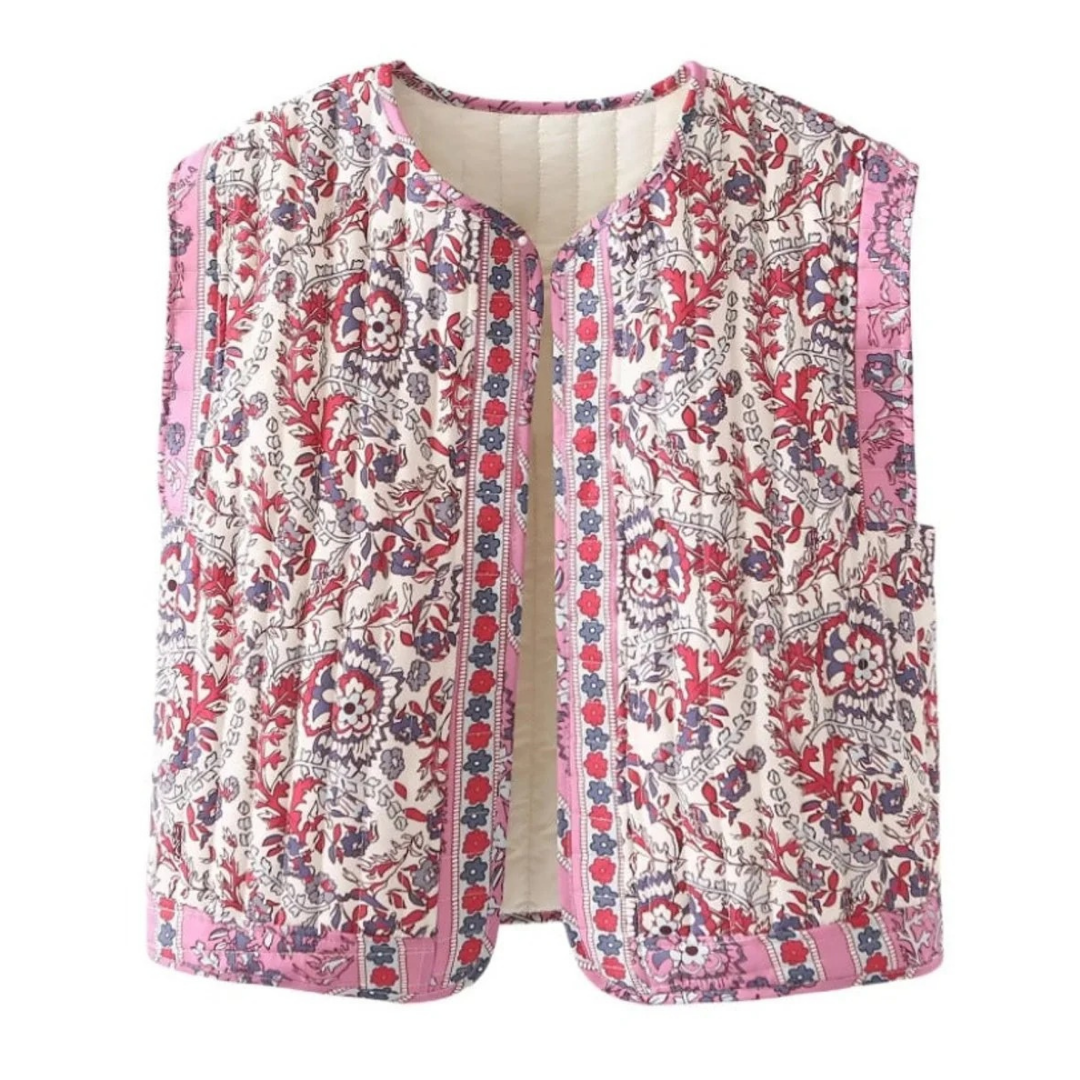 Gesteppte Weste mit Blumenmuster für Damen-Vests for women-Alpenkind