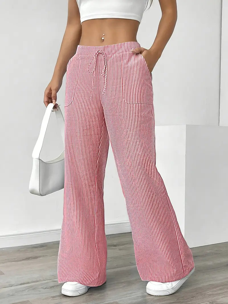 Gestreifte Damen-Hose mit weitem Bein und Kordelzug-Pants for Women-Alpenkind