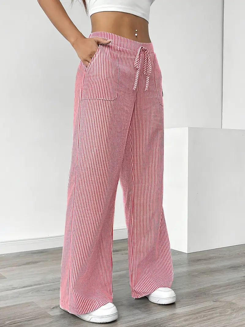 Gestreifte Damen-Hose mit weitem Bein und Kordelzug-Pants for Women-Alpenkind