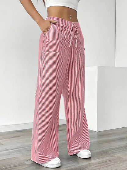Gestreifte Damen-Hose mit weitem Bein und Kordelzug-Pants for Women-Alpenkind