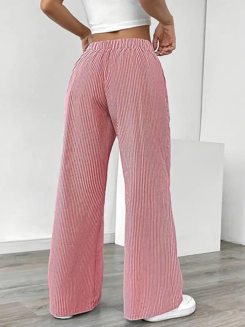 Gestreifte Damen-Hose mit weitem Bein und Kordelzug-Pants for Women-Alpenkind