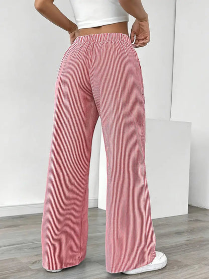 Gestreifte Damen-Hose mit weitem Bein und Kordelzug-Pants for Women-Alpenkind