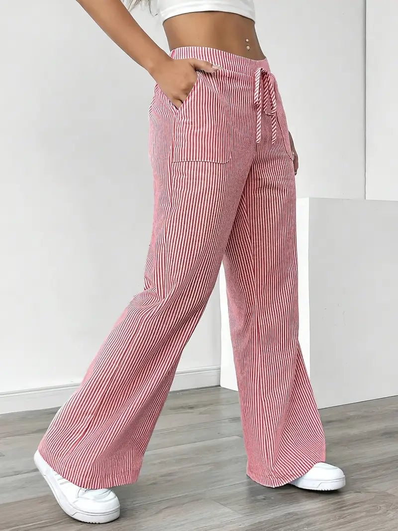 Gestreifte Damen-Hose mit weitem Bein und Kordelzug-Pants for Women-Alpenkind