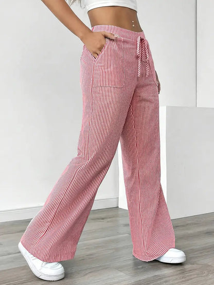 Gestreifte Damen-Hose mit weitem Bein und Kordelzug-Pants for Women-Alpenkind