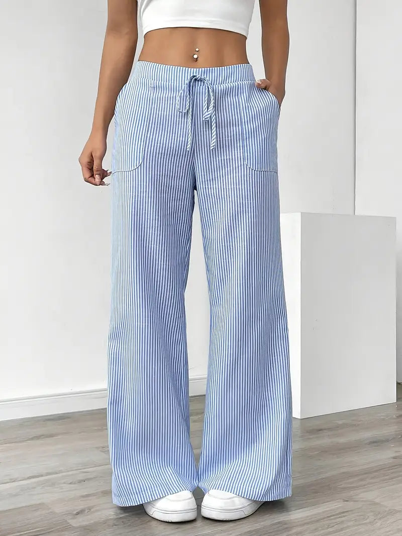 Gestreifte Damen-Hose mit weitem Bein und Kordelzug-Pants for Women-Alpenkind