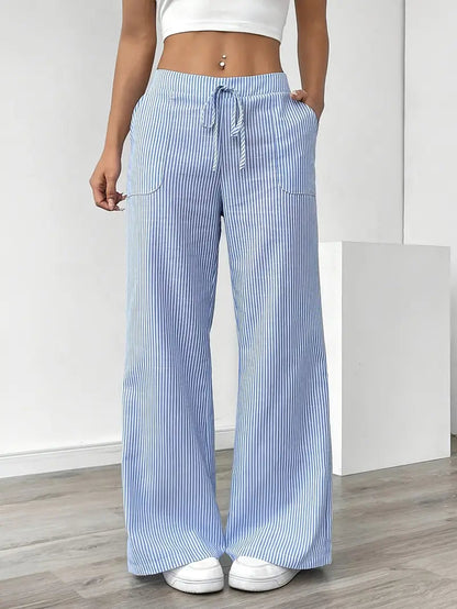 Gestreifte Damen-Hose mit weitem Bein und Kordelzug-Pants for Women-Alpenkind