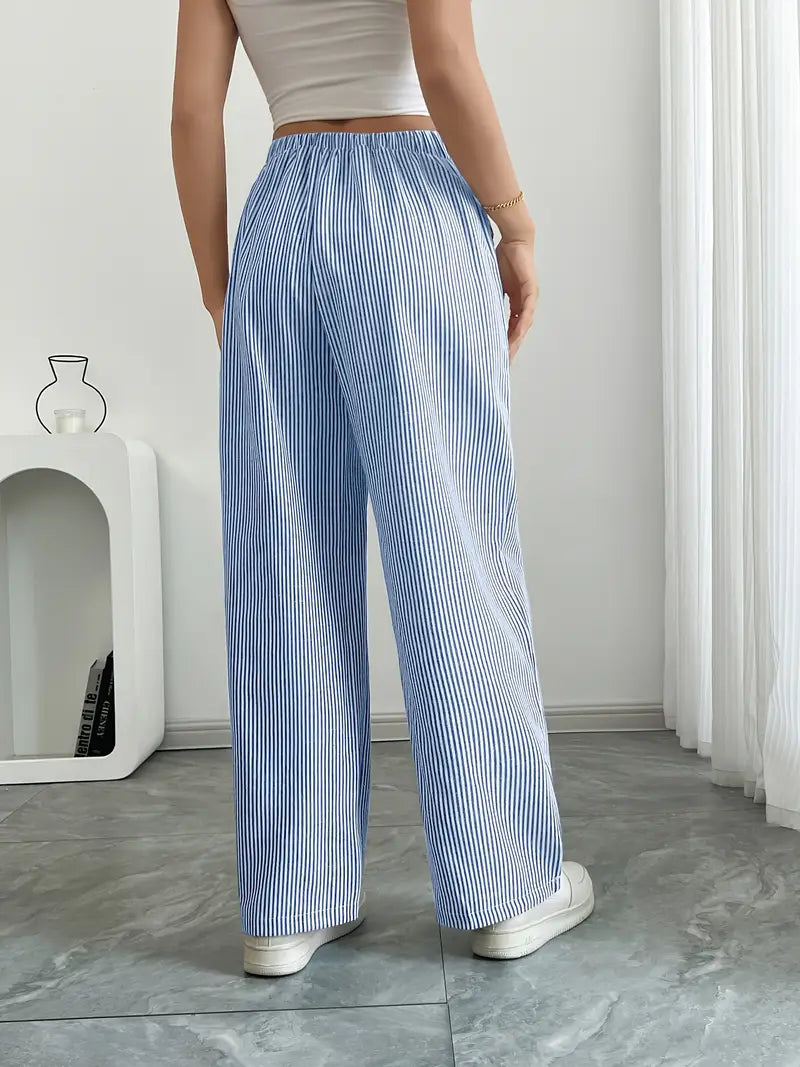 Gestreifte Damen-Hose mit weitem Bein und Kordelzug-Pants for Women-Alpenkind