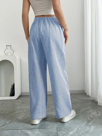 Gestreifte Damen-Hose mit weitem Bein und Kordelzug-Pants for Women-Alpenkind