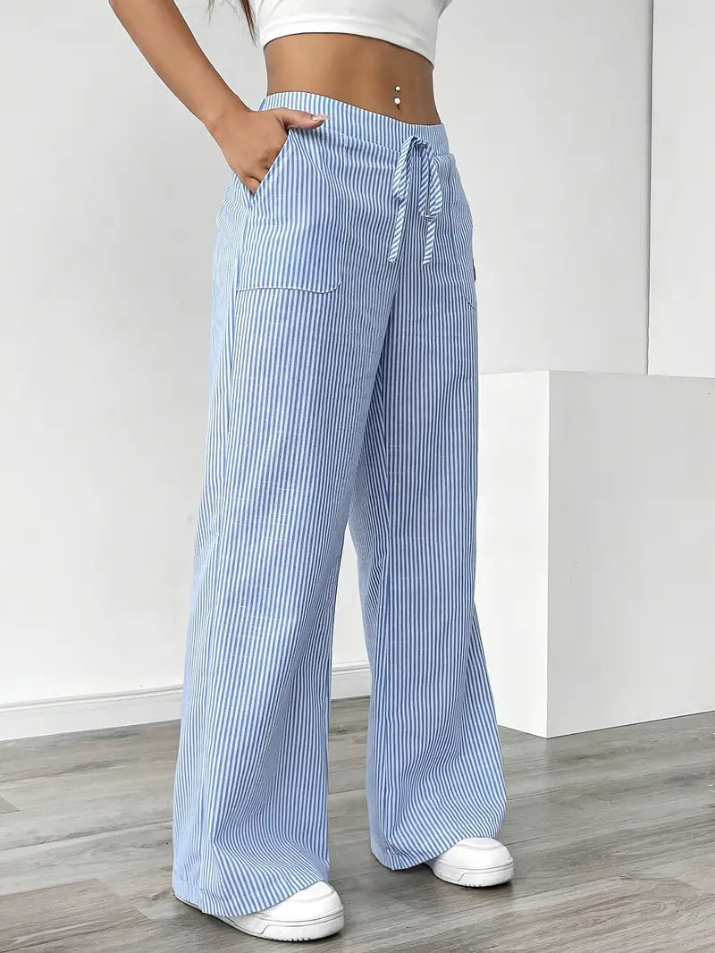 Gestreifte Damen-Hose mit weitem Bein und Kordelzug-Pants for Women-Alpenkind