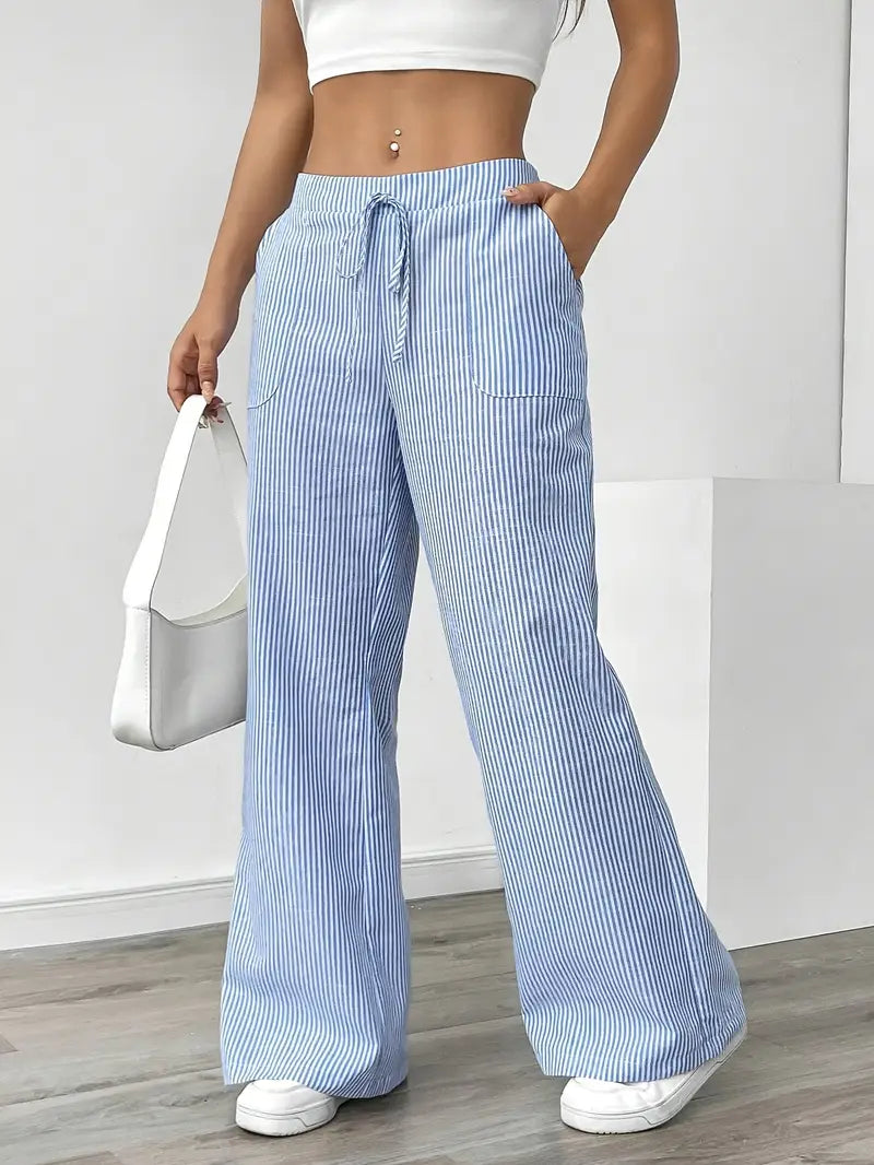Gestreifte Damen-Hose mit weitem Bein und Kordelzug-Pants for Women-Alpenkind