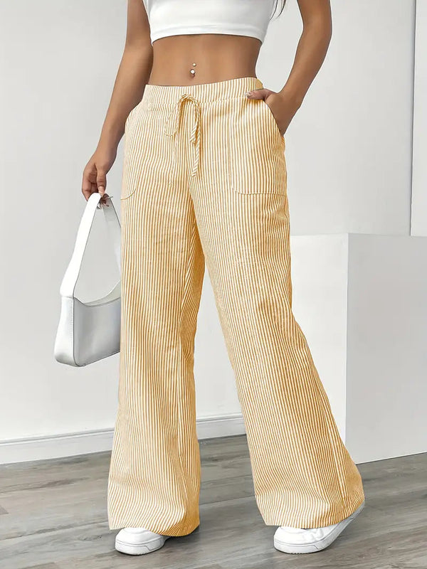Gestreifte Damen-Hose mit weitem Bein und Kordelzug-Pants for Women-Alpenkind