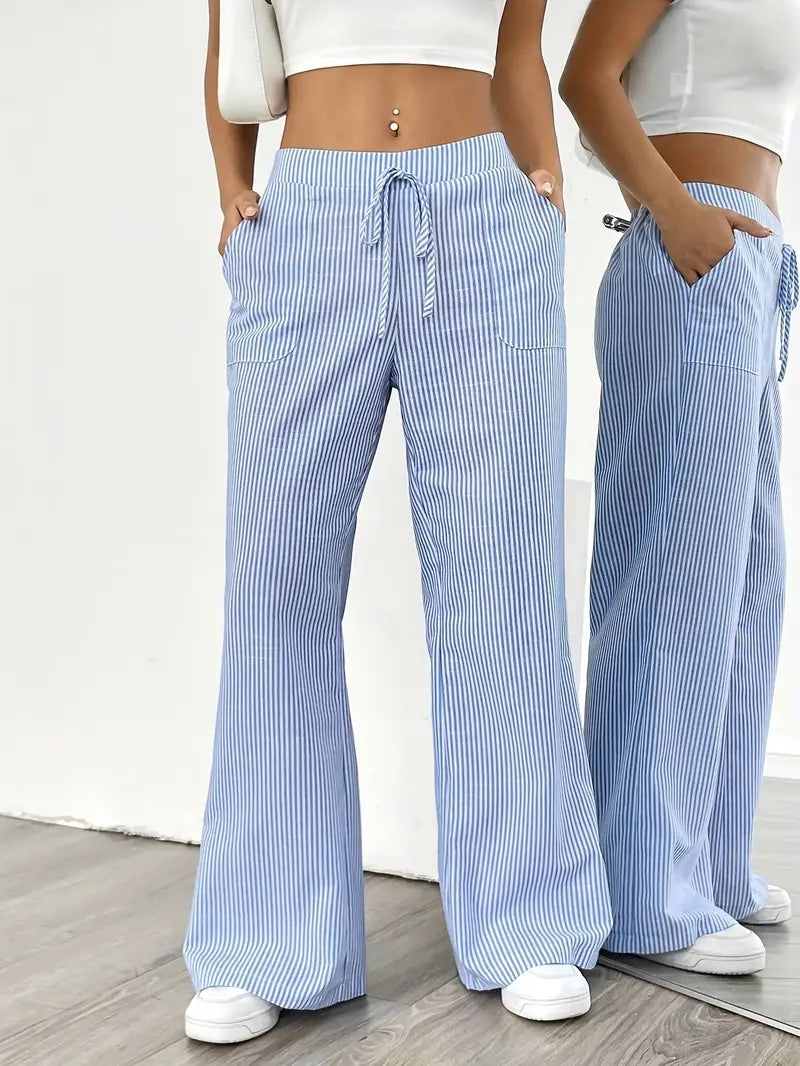 Gestreifte Damen-Hose mit weitem Bein und Kordelzug-Pants for Women-Alpenkind