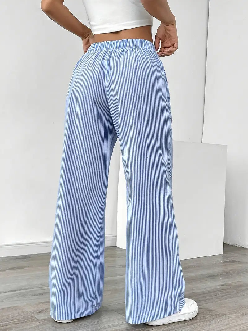 Gestreifte Damen-Hose mit weitem Bein und Kordelzug-Pants for Women-Alpenkind