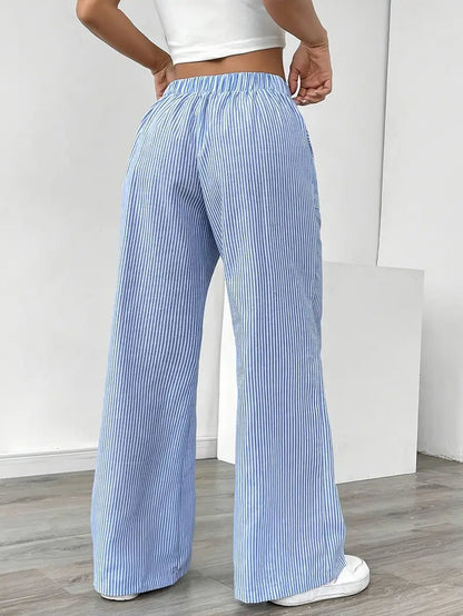 Gestreifte Damen-Hose mit weitem Bein und Kordelzug-Pants for Women-Alpenkind