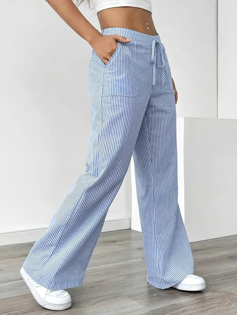 Gestreifte Damen-Hose mit weitem Bein und Kordelzug-Pants for Women-Alpenkind