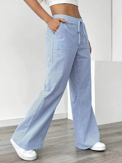 Gestreifte Damen-Hose mit weitem Bein und Kordelzug-Pants for Women-Alpenkind