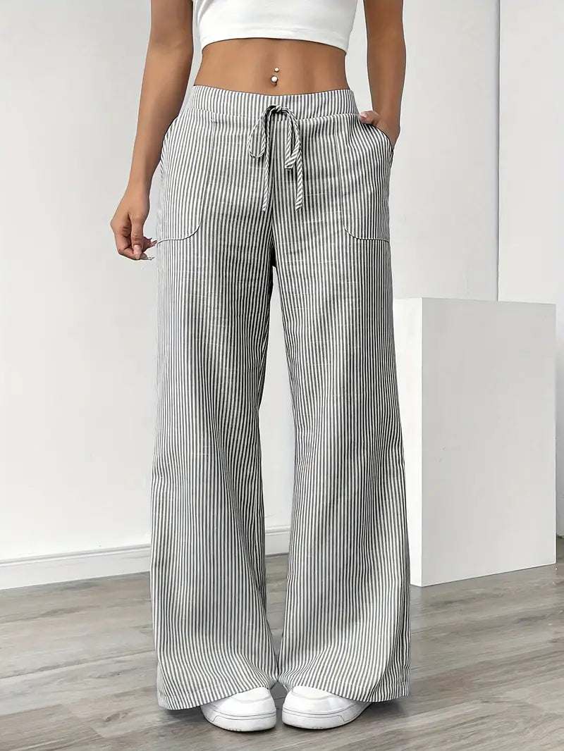 Gestreifte Damen-Hose mit weitem Bein und Kordelzug-Pants for Women-Alpenkind