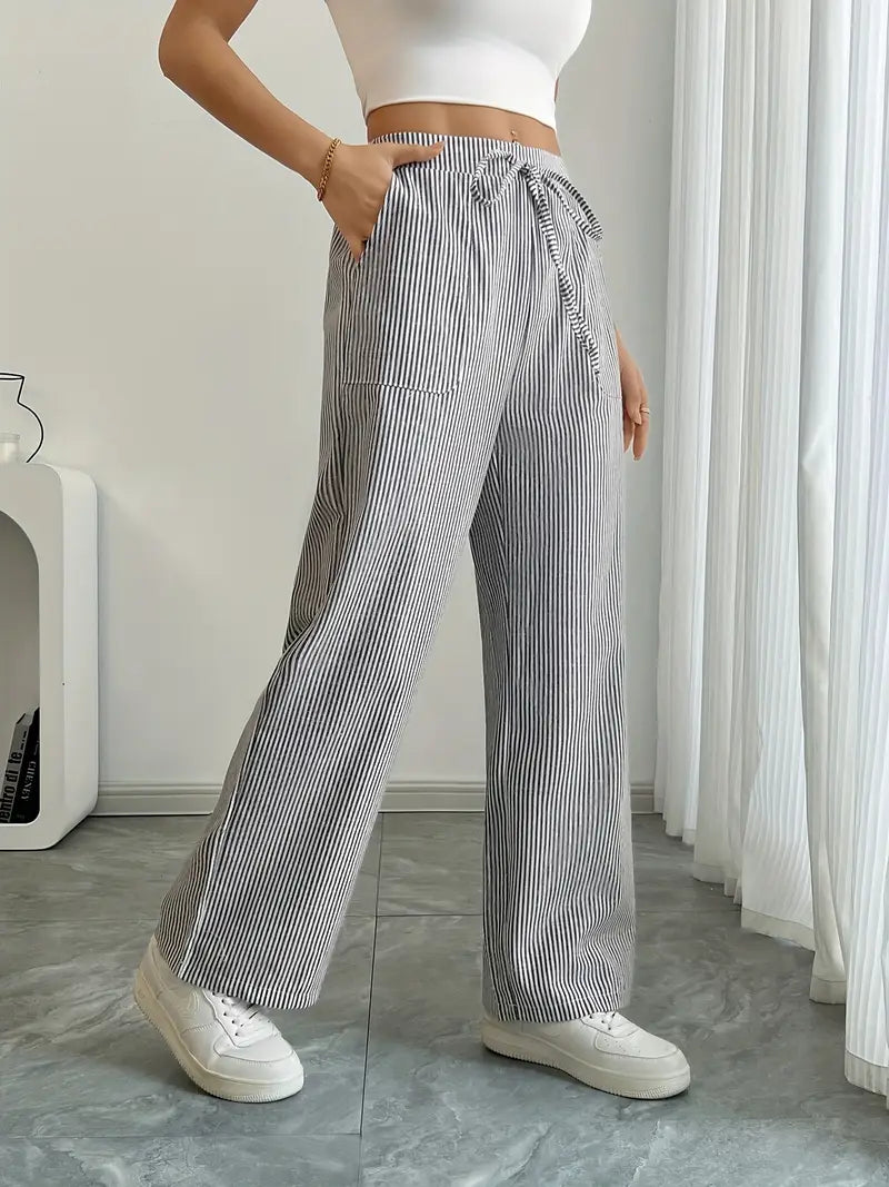 Gestreifte Damen-Hose mit weitem Bein und Kordelzug-Pants for Women-Alpenkind