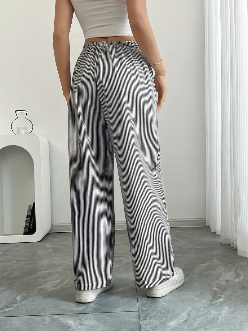Gestreifte Damen-Hose mit weitem Bein und Kordelzug-Pants for Women-Alpenkind
