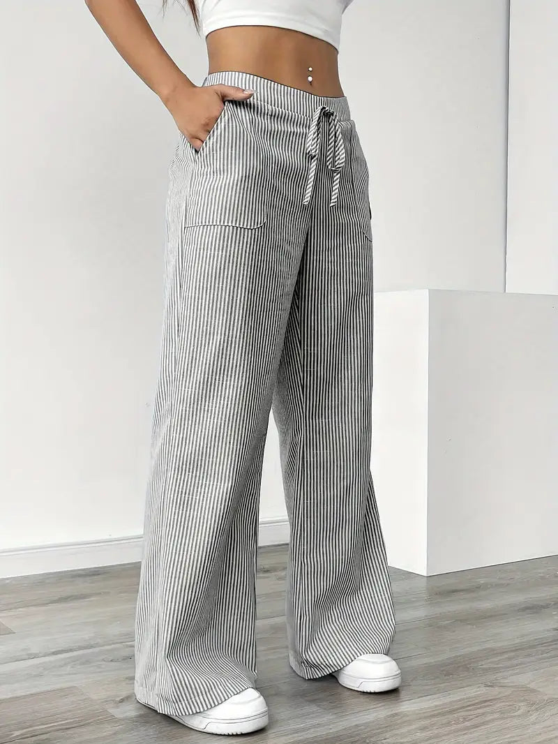 Gestreifte Damen-Hose mit weitem Bein und Kordelzug-Pants for Women-Alpenkind