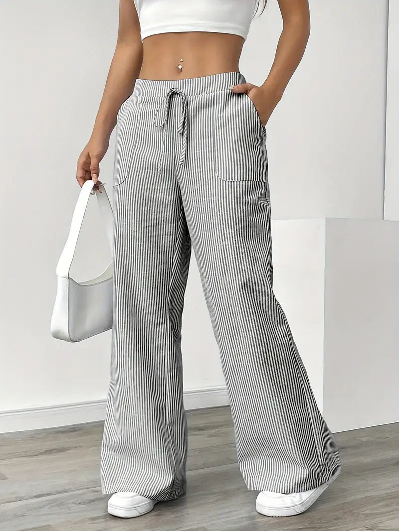 Gestreifte Damen-Hose mit weitem Bein und Kordelzug-Pants for Women-Alpenkind