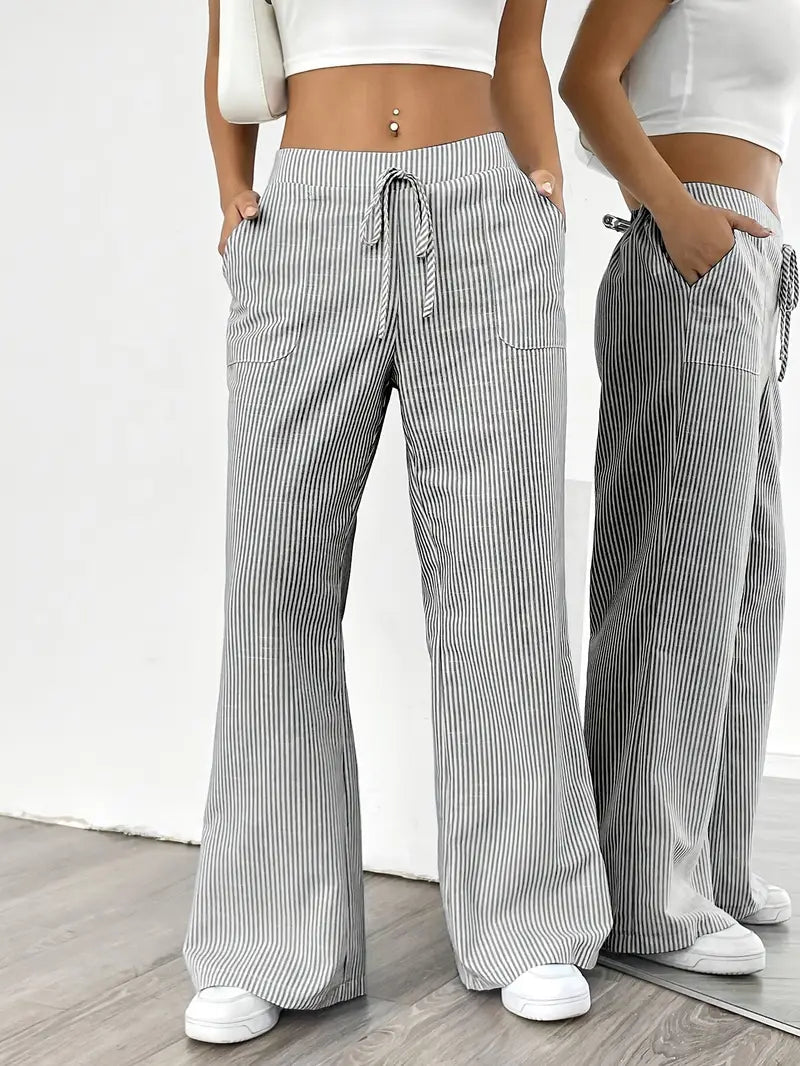 Gestreifte Damen-Hose mit weitem Bein und Kordelzug-Pants for Women-Alpenkind