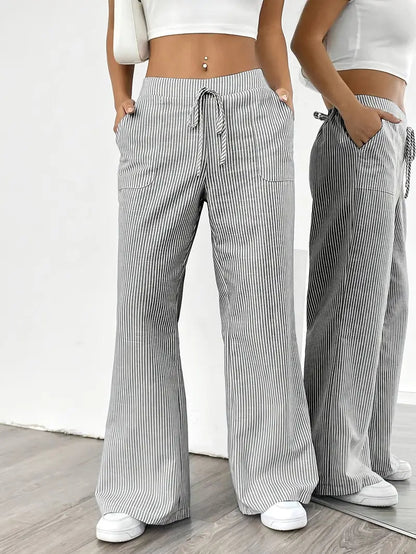 Gestreifte Damen-Hose mit weitem Bein und Kordelzug-Pants for Women-Alpenkind