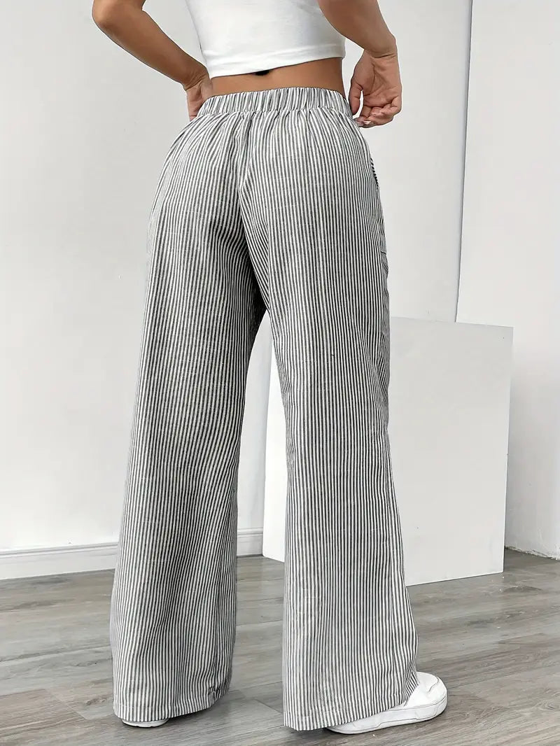 Gestreifte Damen-Hose mit weitem Bein und Kordelzug-Pants for Women-Alpenkind