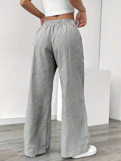 Gestreifte Damen-Hose mit weitem Bein und Kordelzug-Pants for Women-Alpenkind