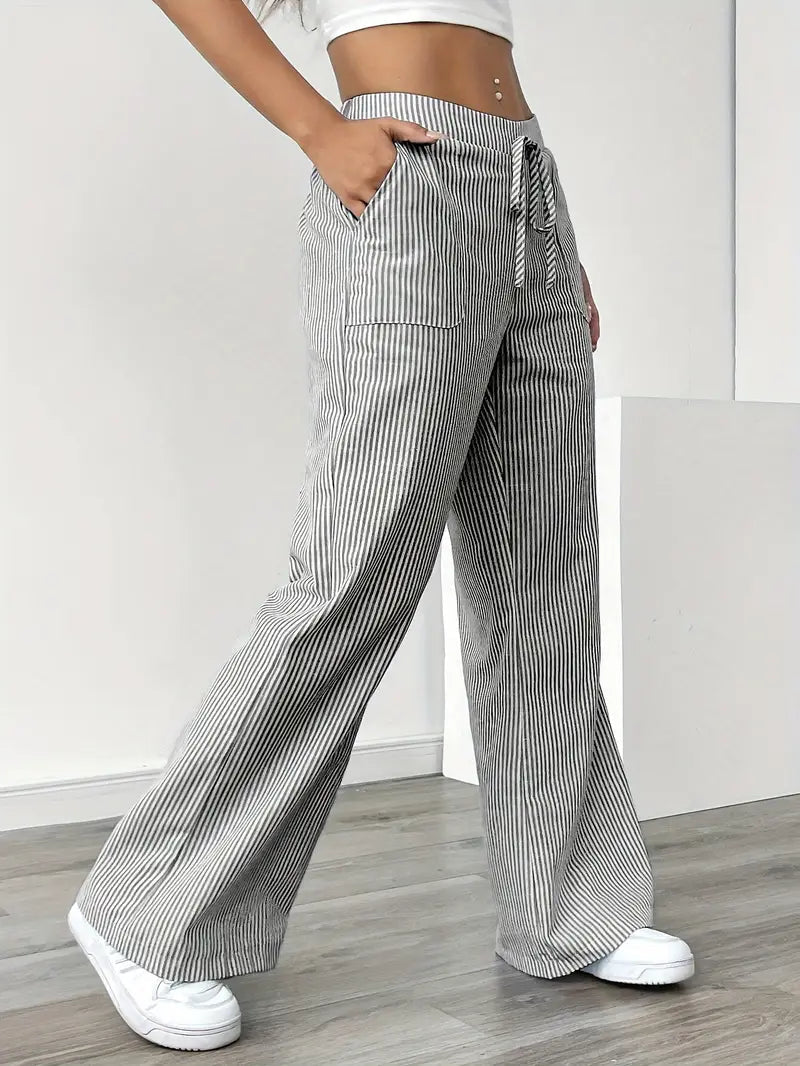 Gestreifte Damen-Hose mit weitem Bein und Kordelzug-Pants for Women-Alpenkind