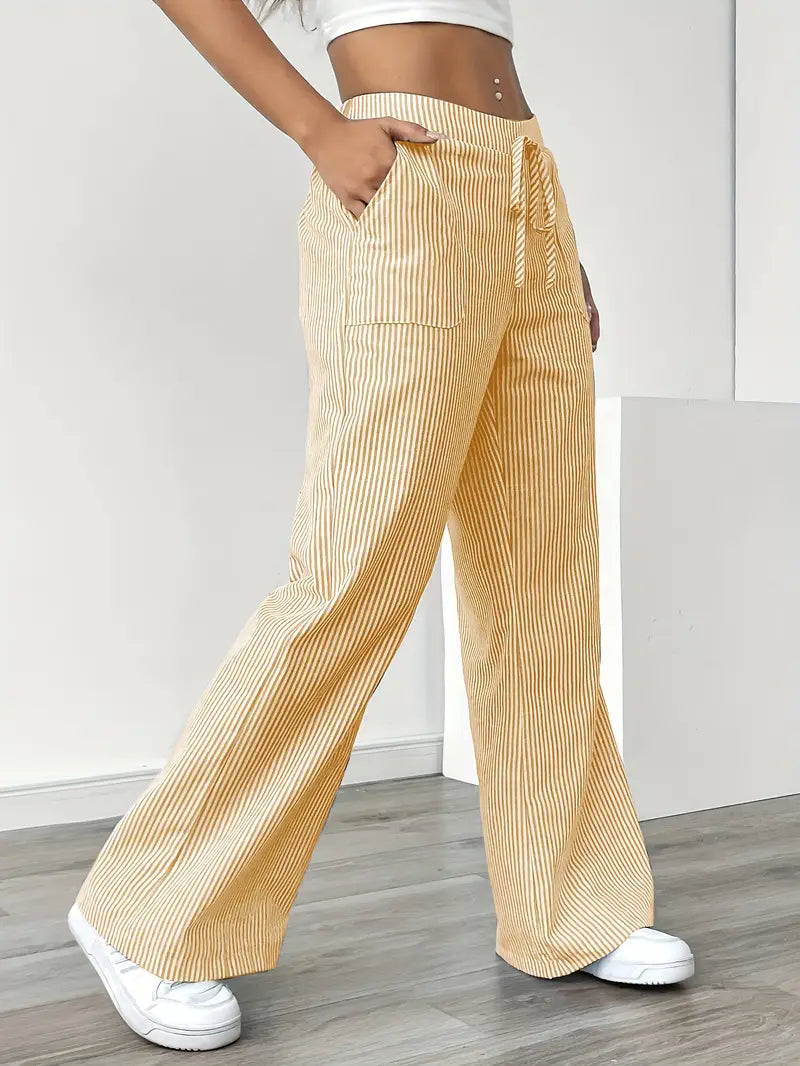 Gestreifte Damen-Hose mit weitem Bein und Kordelzug-Pants for Women-Alpenkind