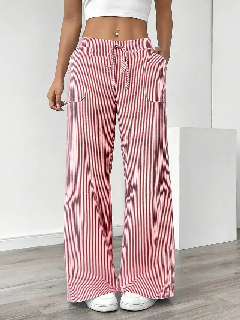 Gestreifte Damen-Hose mit weitem Bein und Kordelzug-Pants for Women-Alpenkind