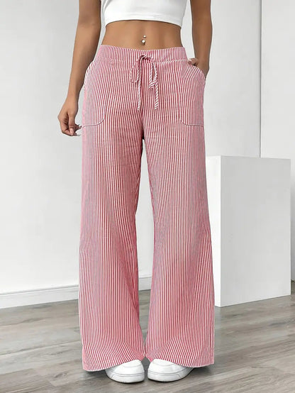Gestreifte Damen-Hose mit weitem Bein und Kordelzug-Pants for Women-Alpenkind