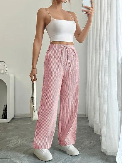 Gestreifte Damen-Hose mit weitem Bein und Kordelzug-Pants for Women-Alpenkind