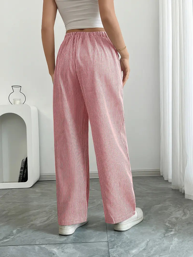 Gestreifte Damen-Hose mit weitem Bein und Kordelzug-Pants for Women-Alpenkind