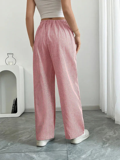 Gestreifte Damen-Hose mit weitem Bein und Kordelzug-Pants for Women-Alpenkind