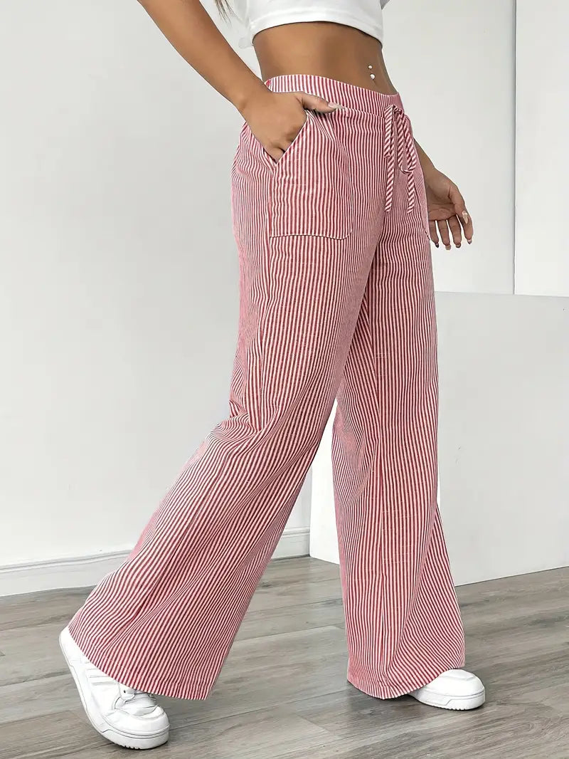 Gestreifte Damen-Hose mit weitem Bein und Kordelzug-Pants for Women-Alpenkind