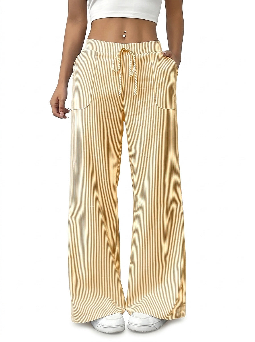 Gestreifte Damen-Hose mit weitem Bein und Kordelzug-Pants for Women-Alpenkind