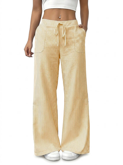 Gestreifte Damen-Hose mit weitem Bein und Kordelzug-Pants for Women-Alpenkind