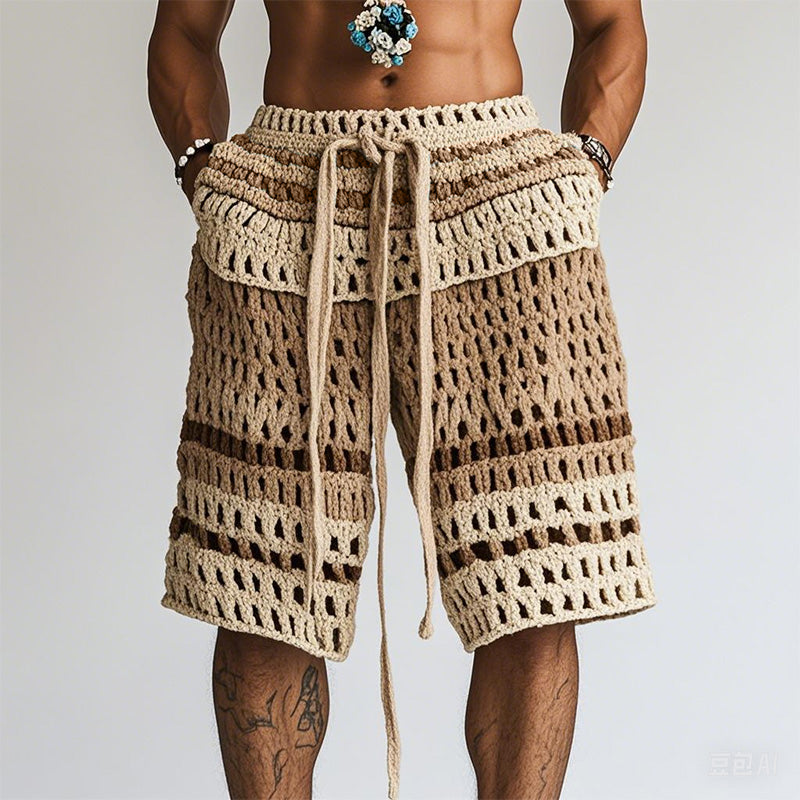 Gestreifte Herren-Shorts mit Lochmuster und Kordelzug-Shorts for men-Alpenkind